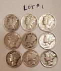Mercury Dimes Lot Of 9.   Mixed Dates And Mints.     90% Silver.