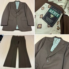 Vintage 70s Merit Leisure Suit Jacket 40 Pants 36x32 Flare Leg Talon Zip Blazer