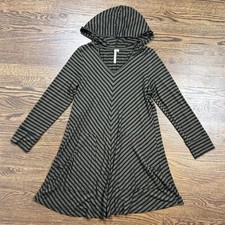 Comfy USA Dress Womens Medium Green Stripe Hooded Tunic Pockets Casual Jersey
