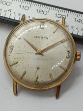 Vintage FESTINA Gold Plated Cal. AS 1130 Watch Swiss Made Hands Stem Crown Case 