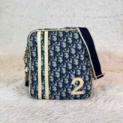 CHRISTIAN DIOR Trotter Number 2 Mini Boston Bag PVC Leder Navy x Weiß Gebraucht