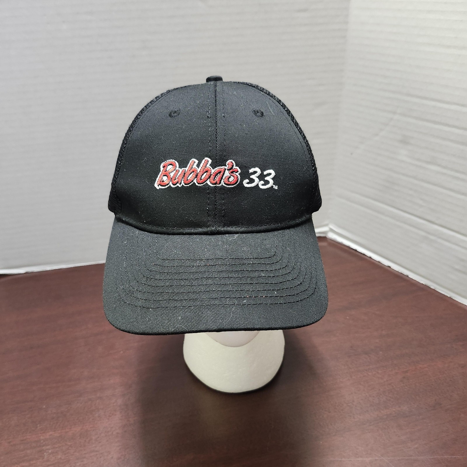 Bubba's 33 Hat Cap Snap Back Black Red Trucker Mesh Embroidered Advertising Mens