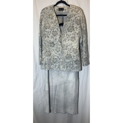 Teatro Dei Sogni Brocade Jacket Silver With Floral Design And Silver Size 46 P42