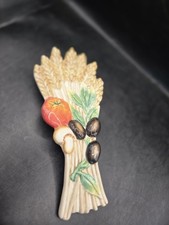 Vtg Fitz & Floyd Wheat Harvest Tomato Mushroom Olives Farmhouse Spoon Rest