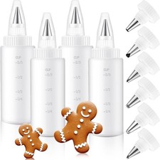 4 Pcs Plastic Squeeze Bottles with 6 Different Piping Tips for Cookie Icing2608