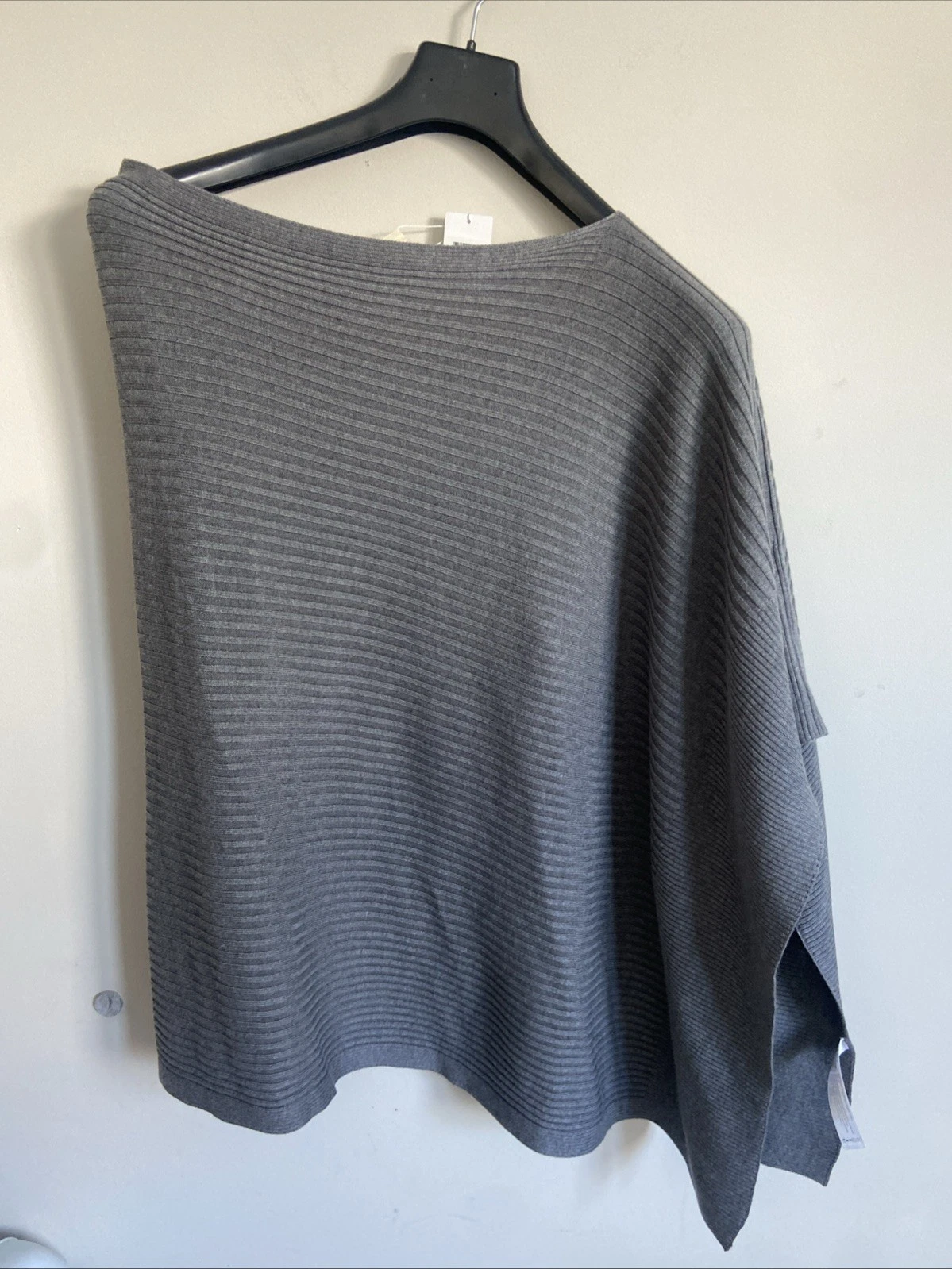 Eileen Fisher Ribbed Asymmetrical Poncho Light Ash Gray One Size