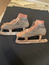 Vintage Really Leather Ice Hockey Skates Brown  Black Leather Decor Only 