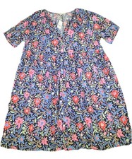 Loft Dress Size X-Large Blue W/ Red & Pink Floral Short Sleeve Cotton Blend NWT