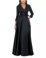 XSCAPE Women's Sequined Tuxedo Belted Ball Gown Sz8 $299
