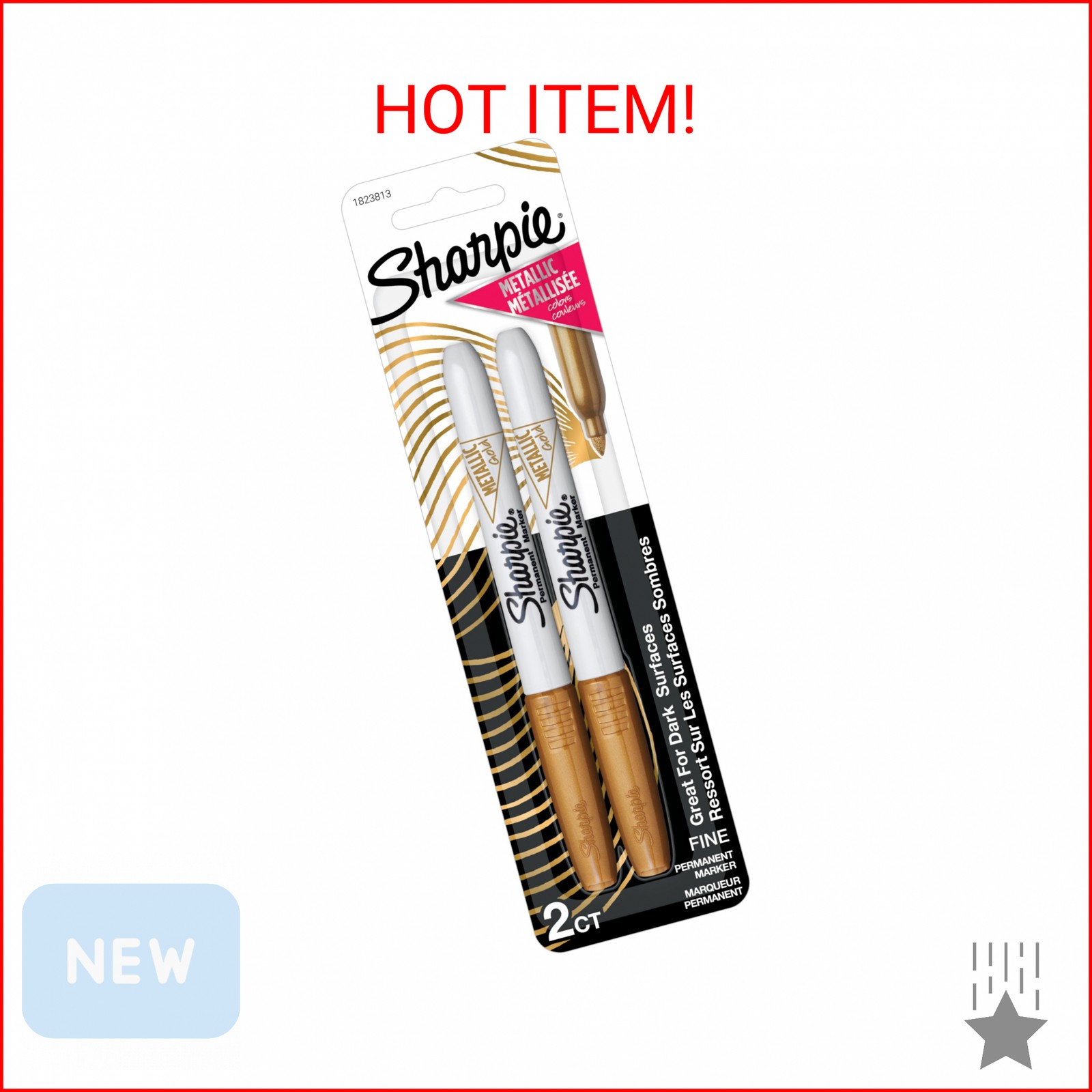 Sharpie Metallic Permanent Markers, Fine Point, Gold, 2 Coun