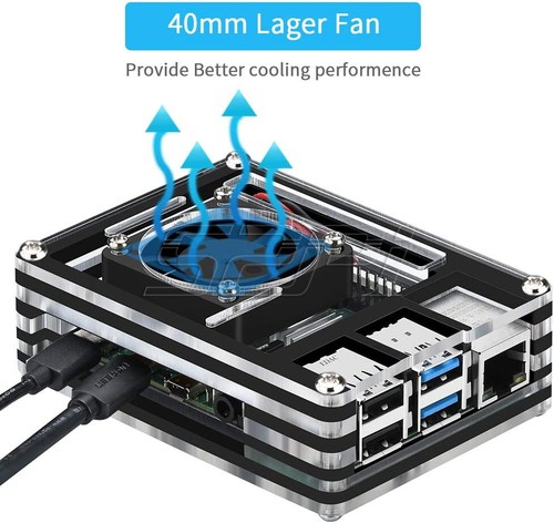 52Pi Raspberry Pi 4 Model B Acrylic Case kit with 4010 Cooling Fan Heatsinks - Picture 2 of 15