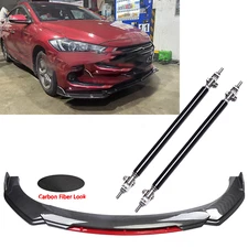 Front Bumper Splitter Spoiler Carbon Fiber + Strut Rods For Hyundai Elantra
