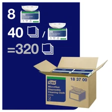 Tork 183700 Disposable White Microfiber Cleaning Cloths Box of 8*40