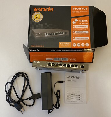 Tenda 9-Port Gigabit Desktop Switch 8-Port PoE Uplink Extend to 150M TEG1009P-EI