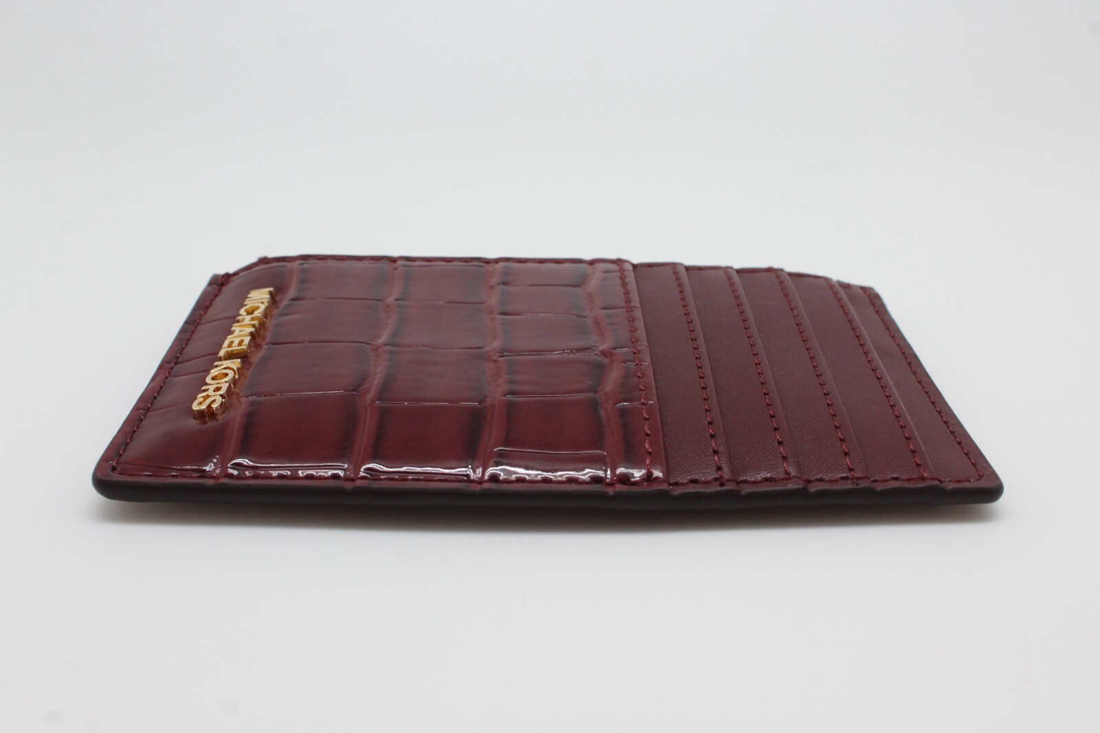 Michael Kors Jet Set Travel Medium Card Case/ ID Card Wallet In Oxblood