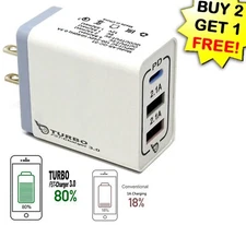 3 Ports w/ Type C USB Fast Quick wall Charger (18W / 3.5A) samsung/iPhone White