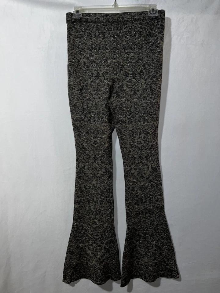 Pantalones acampanados Free People talla grande negros beige metálicos elásticos boho de lúrex Foto 4 de 4