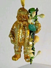 Christmas Ornament Gold Santa Claus Sparkly St Nicholas Holiday Decor Hanging