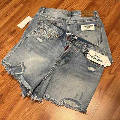 Velvet Heart ''Afina'' mid-rise denim distressed button fly shorts NWT