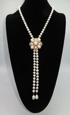 Haute Couture Jewelry,Handmade Pearl Necklace w Pendants, Vintage