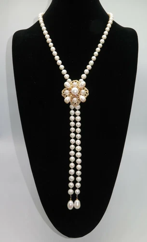 Haute Couture Jewelry,Handmade Pearl Necklace w Pendants, Vintage 