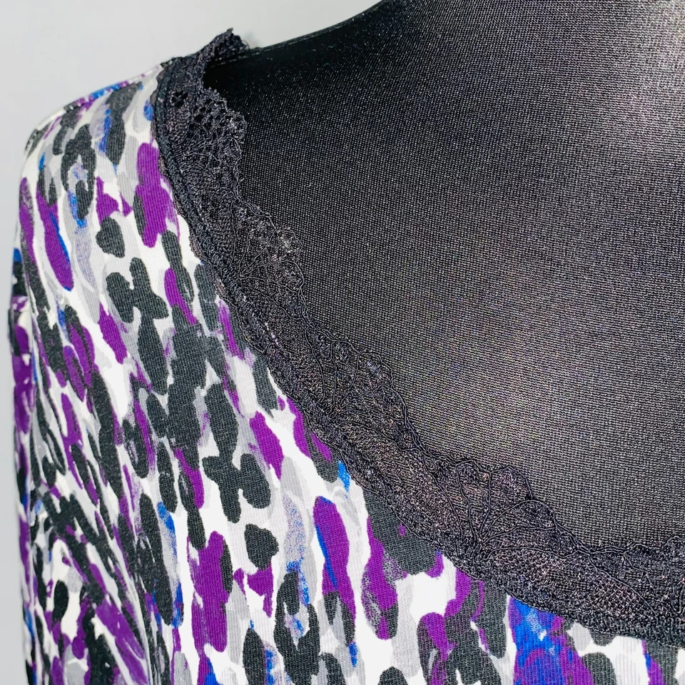 Laura Ashley Womens Plus 2X Purple Black Lace Accented Animal Print Top  - Image 4 of 4