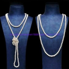 Beautiful Long 60" Genuine 7-8mm Natural White Cultured Pearl Necklace