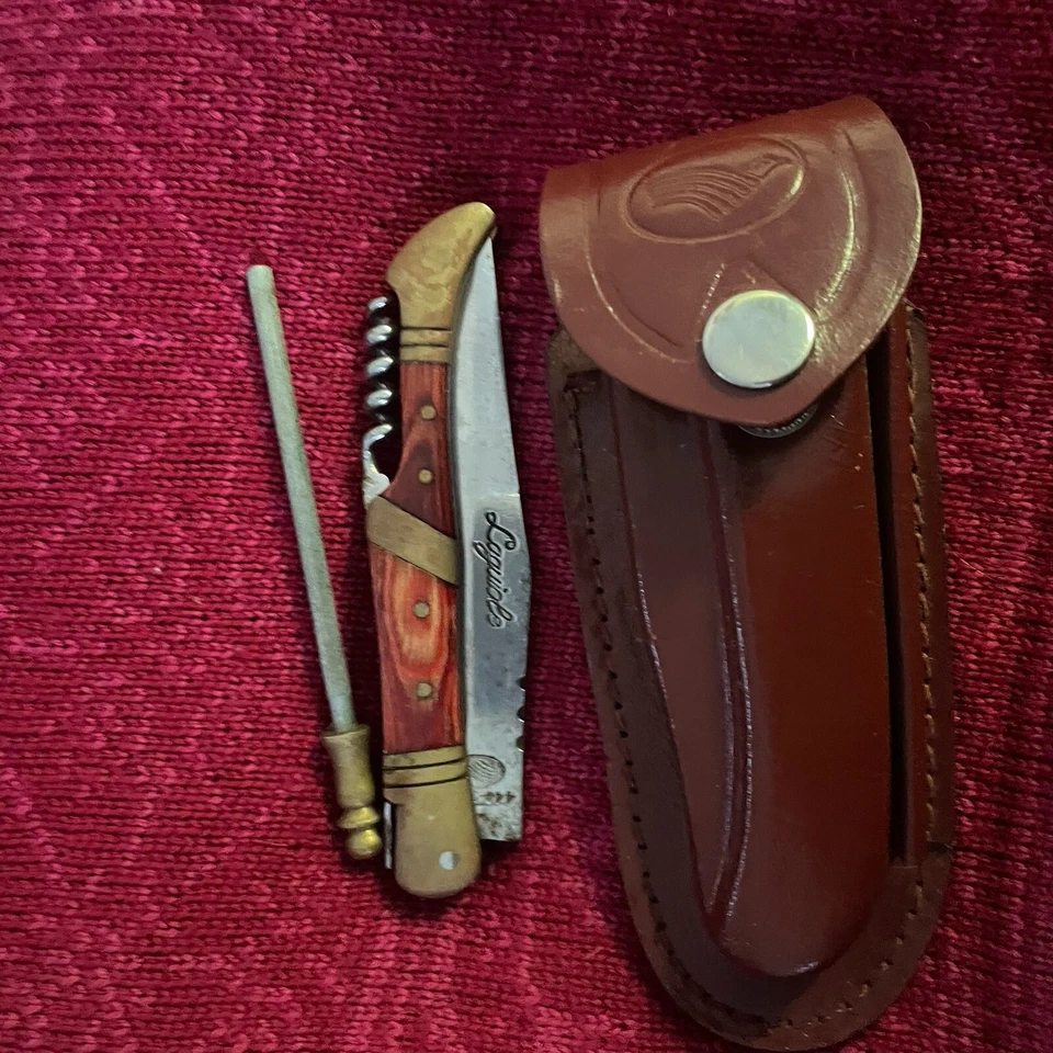 Cuchillo de cocina Laguiole plegable bolsillo mango de palo de rosa 440 latón sacacorchos francés Foto 2 de 4