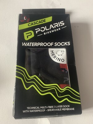 Polaris Bikewear Cascade wasserdichte 3-lagige Socken Radfahren 10-12 schwarz rot