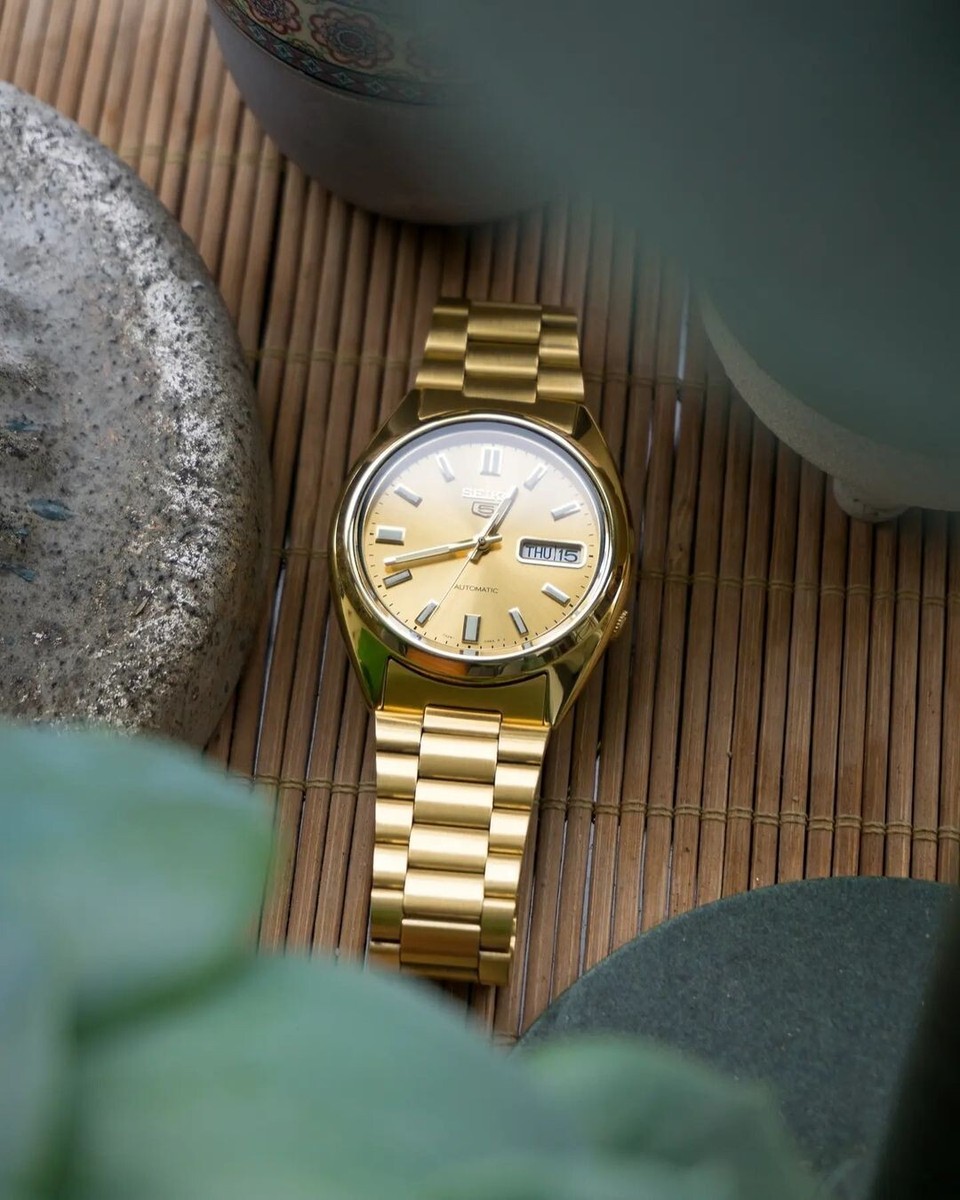 正式的 Tone Gold SNXS80K1 5 Seiko Analog Steel Stainless Automatic 3針+カレンダー