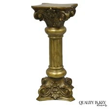 Vintage Neoclassical Brass Bronze Corinthian Column 29" Pedestal Plant Stand