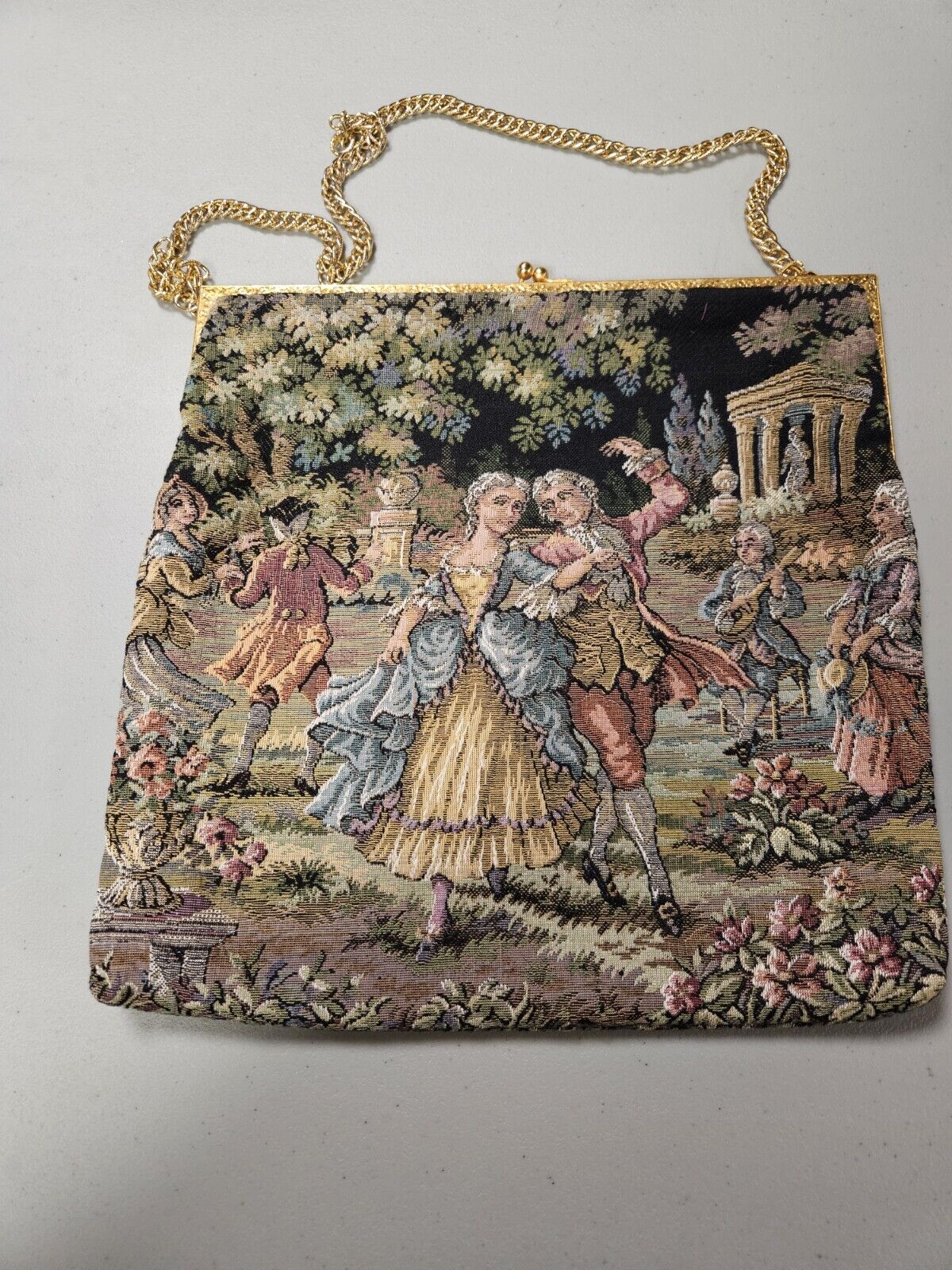 Victorian Tapestry Handbag With Gold Chain Handle - image 1
