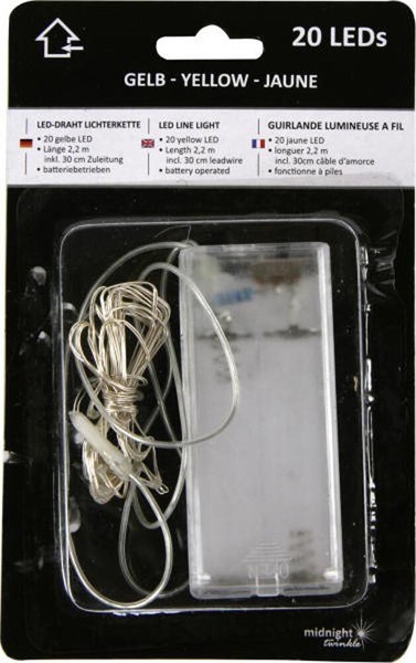 Led Draht Lichterkette 20-Lampen, Gelb - Drahtlichterkette Batteriebetrieben-image