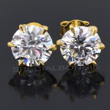 4 Ct Certified White Diamond Solitaire Studs In Yellow Gold Finish, 925 Silver 