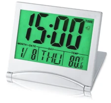 LCD Large Display Digital Clock Portable Small Travel Alarm Rectangular Plastic