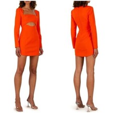 New Misha Hazel Cutout Long Sleeve Cocktail Dress Mini Orange Tangerine Sz 10
