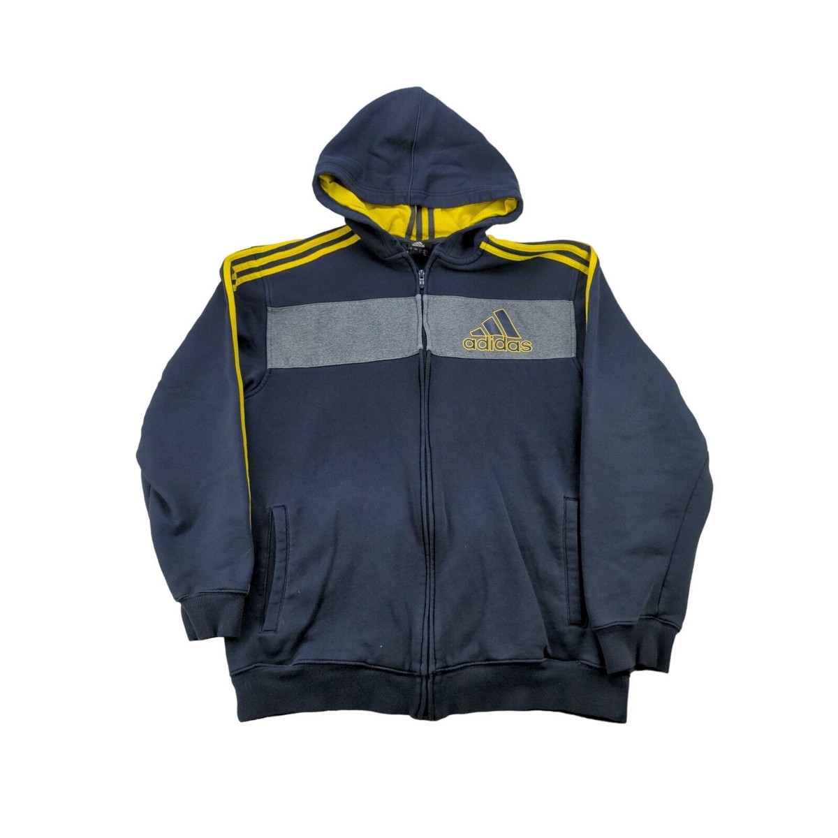 Adidas Full Zip Hoodie Sweatshirt Size XL Blue Yellow Spell Out Logo