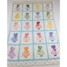 Vintage Victorian Handmade Sunbonnet Sue Applique Quilt 217x173cm