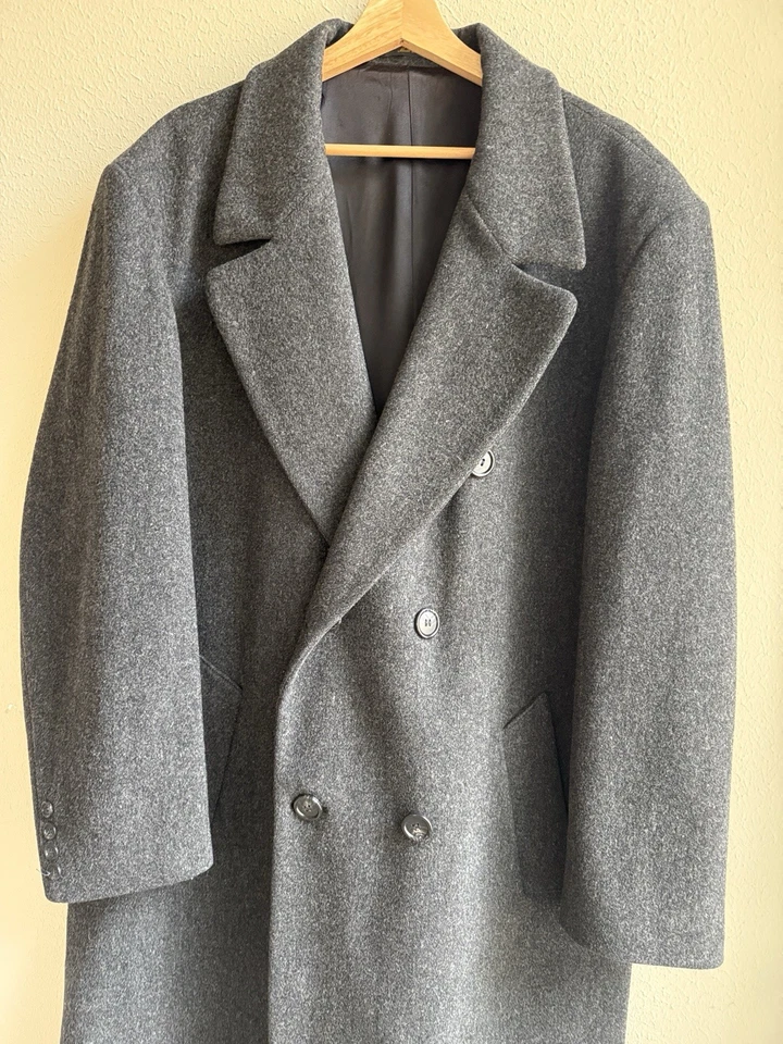 Vintage 42L London Fog 100% Wool Double-Breasted Overcoat Mens Charcoal Gray USA - Image 3 of 4