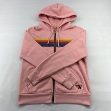Aviator Nation Womens M Pink 5 Stripe Rainbow Zip Hoodie GUC