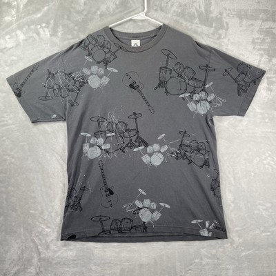 Vintage T-Shirt men's XL Guitar Drum Set AOP Alstyle Apparel AAA Crew Neck Gray