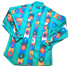 Vintage Wrangler Western Shirt Brushpopper 16 1/2 - 34 Aztec Geometric Colorful