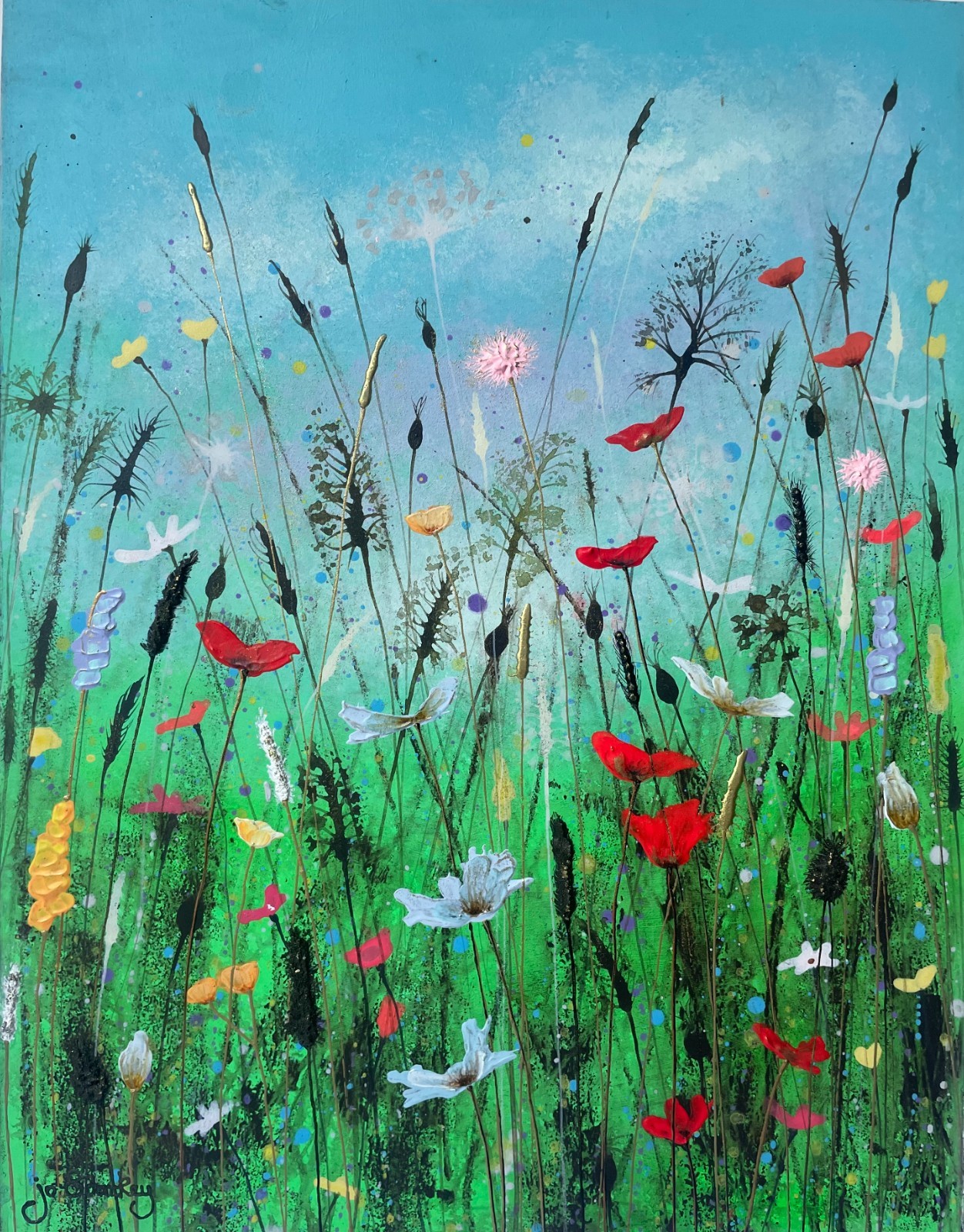 Paisaje contemporáneo de flores silvestres | Pintura original de artista profesional