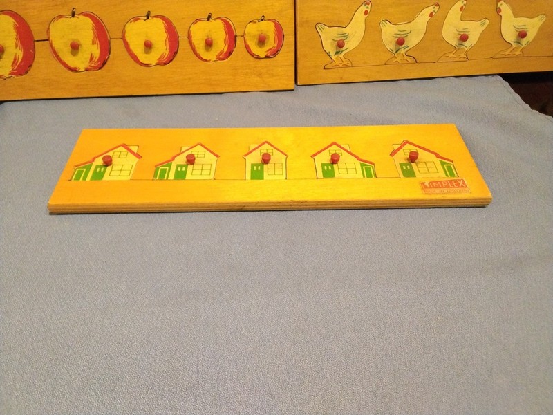 Lot Of 3 Simplex VTG Wood Puzzles Holland Chickens Houses Apples - Red Bead Pull