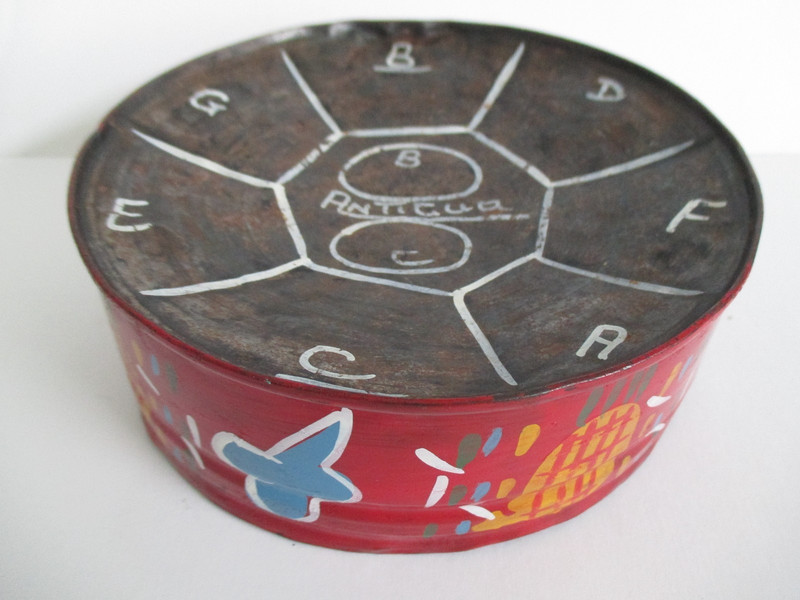 Vintage Antigua Souvenir Steel Pan Drum Hand Painted Red 6" Diameter Caribbean