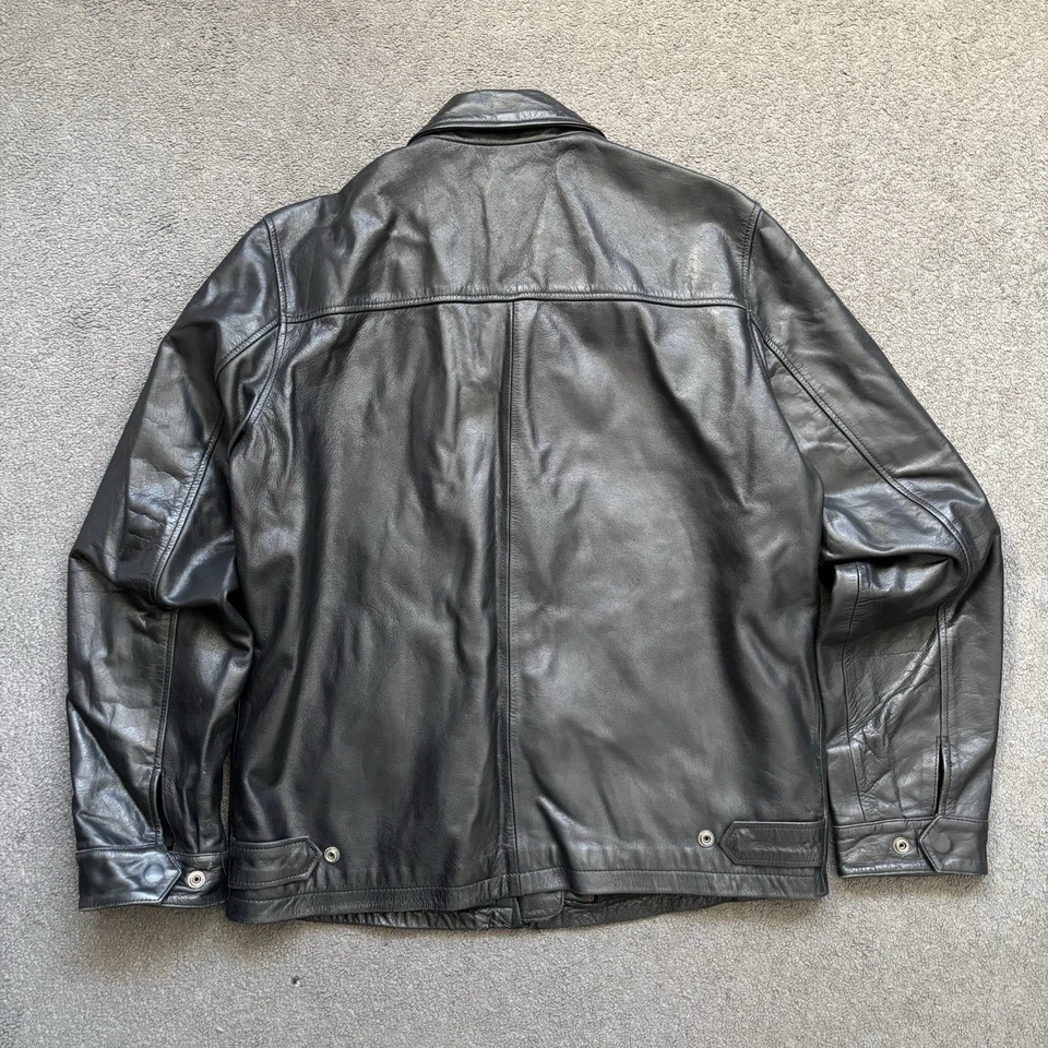 Vintage 90s Chevignon 100% Buffalo Leather Jacket Full Zip XL Black - Image 4 of 4