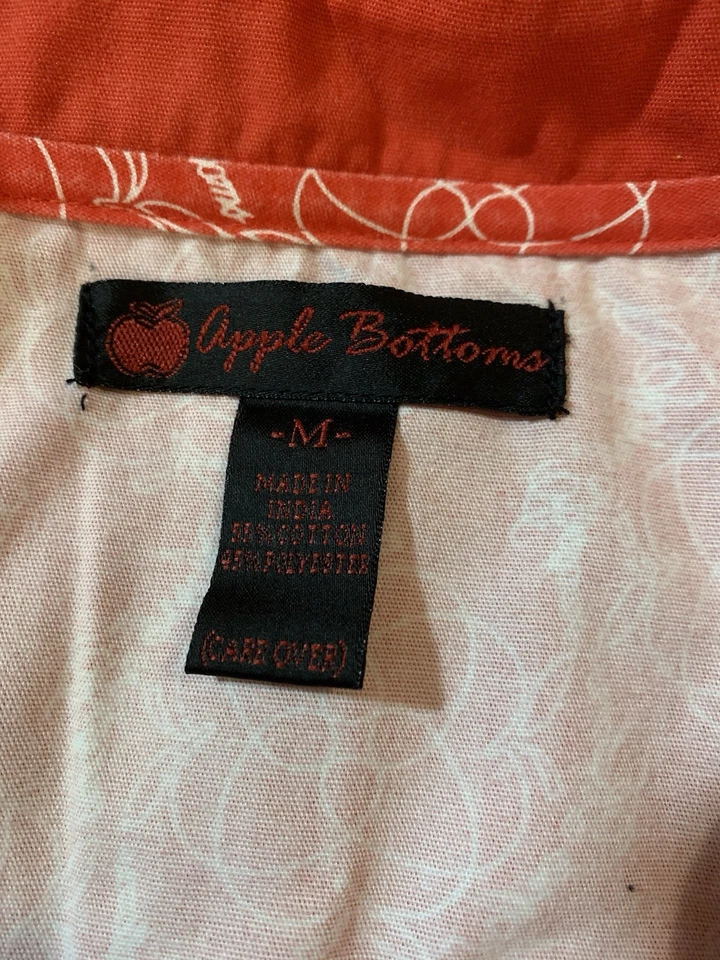Y2K Apple Bottoms 红色花卉标志磨砂上衣 V 领 M 中号棉混纺 — 第 4/4 张图片