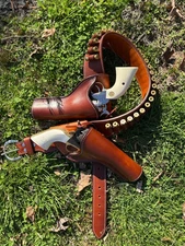 Western Leather Holster w/ Ammo Belt | Revolver Holster | Hand Tooled Cowboy