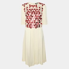Alexander McQueen Cream Crepe Fabric Crystal Embellishment Knee Length Dress M