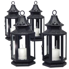 Black Metal Candle Holder Carriage Lanterns (Set Of 4) CLEARANCE